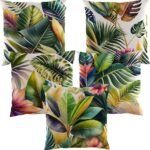 Flower Printed Cushion Cover Home Decorative Covers for Sofa Soft Solid Square Throw Pillow Cushion Covers Satin Cushion Covers Set of 5 Size 16 x 16 Inch (Design 15)