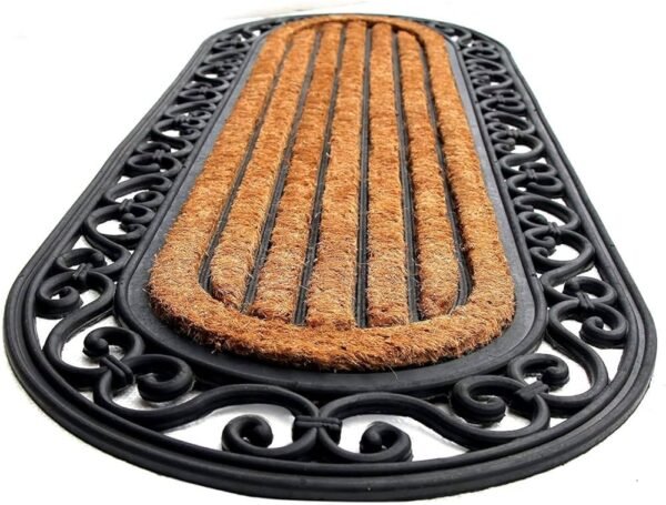 Natural Coir Oval Handcrafted, Waterproof, Large, and Thick, Plain Design Door mat with Anti-Slip Rubber Back (120x45cm, Black and Beige)