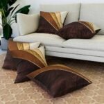 Cushion Cover _ Pillow Covers for Sofa _ Throw Cushion Cover _ Dupion Polyester Cushion Covers _ Cream Patang Wire Cushion Covers _ Set of 5 _ 16 Inch _ Brown