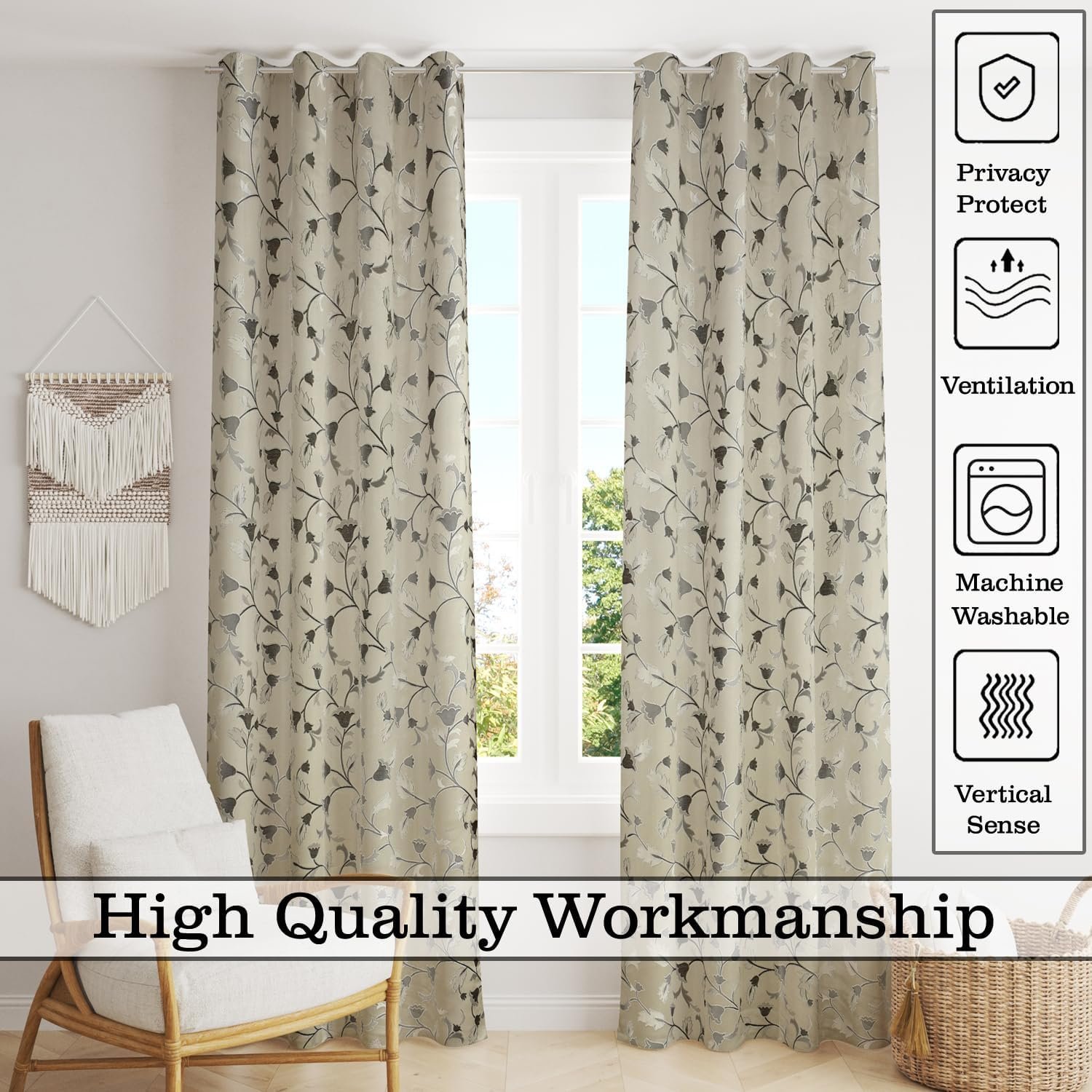 Curtains for Door 8 Feet Long Door Window Curtain Premium Polyester Weaved Parda Latest Modern Parde for Living Room Bedroom Home Office Screen Eyelet Ring (Gray, 2pc)