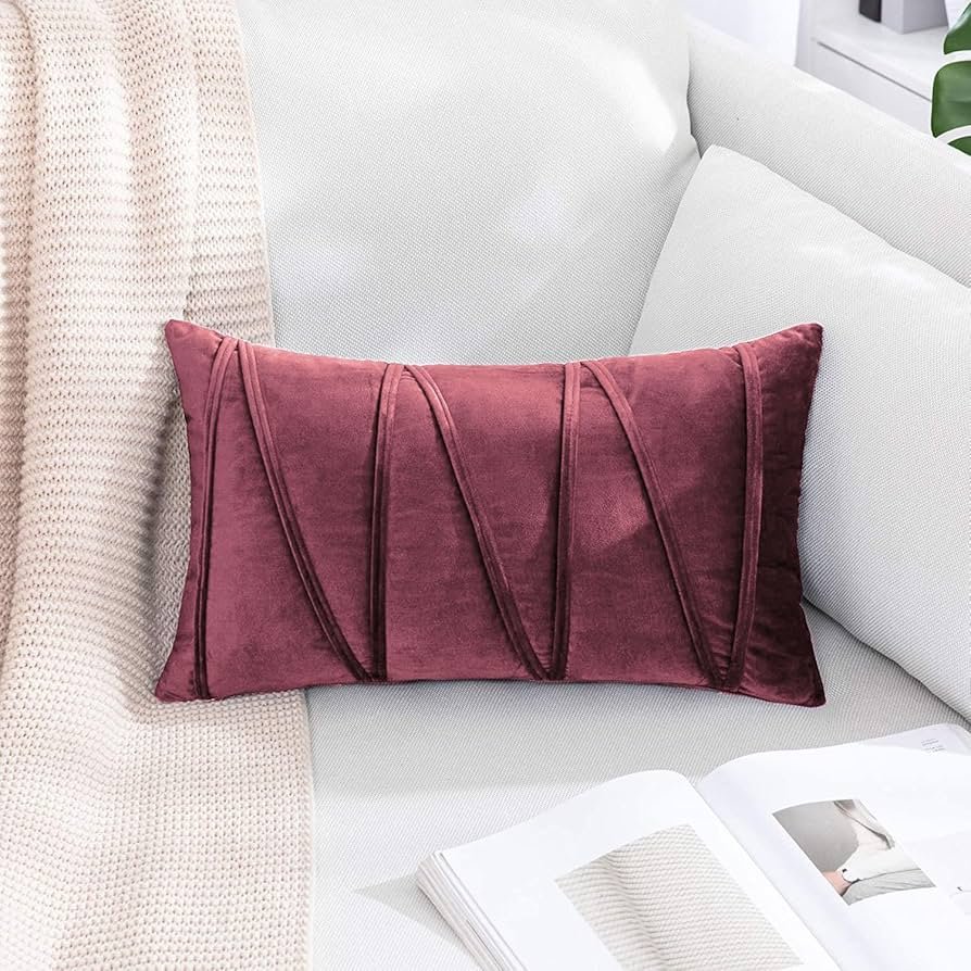 Velvet Cushion Cover Pack of 1-12_ x 20_ - 30 x 51 cm - Jam - Soft Pillow Covers Cushion Case for Sofa Bedroom Livingroom Chair Car, Cushion Cover with Random Zig Zag Pattern