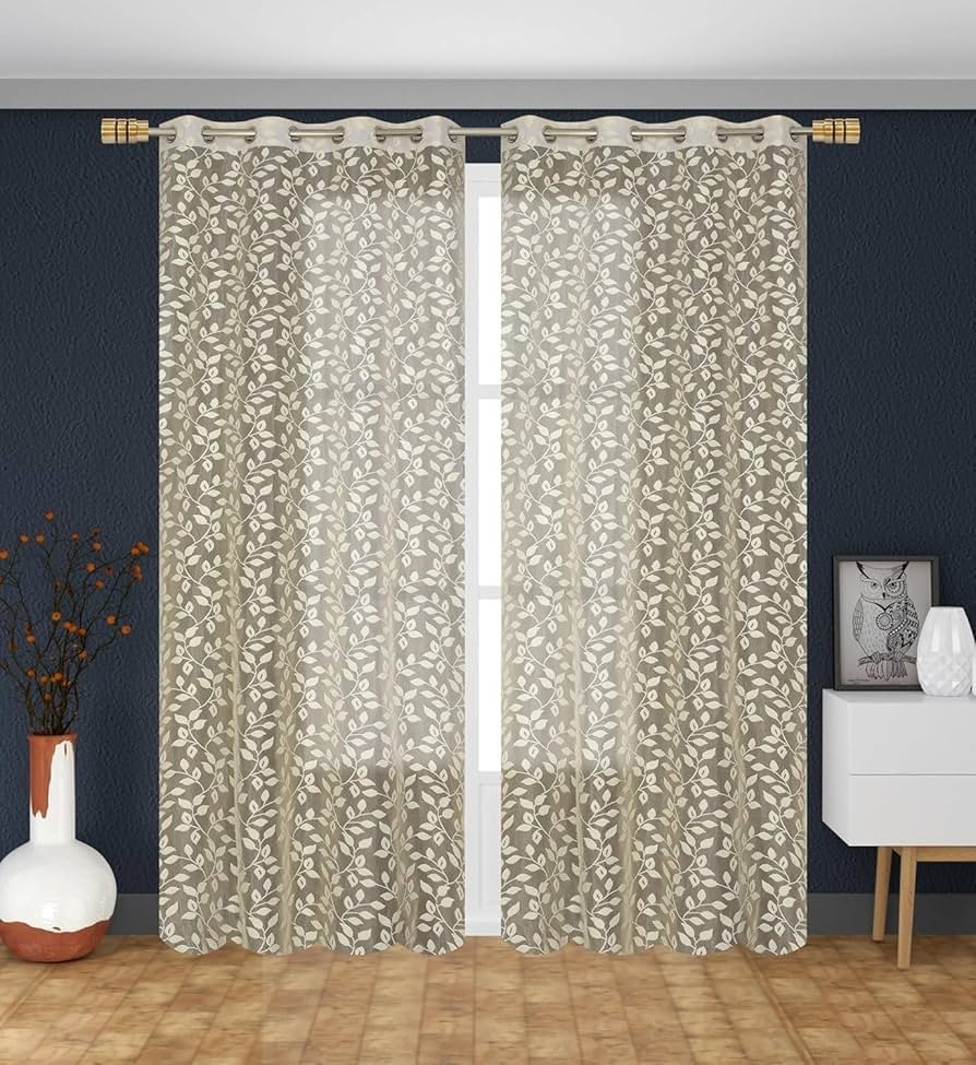 Semi Transparent Door Semi Sheer Grommet Curtains 7 Feet Set of 2, Cream