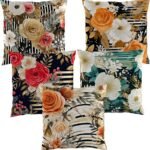 Printed Cushion Cover Home Decorative Pillow Cushion Covers for Sofa Soft Solid Square Throw Pillow Cushion Covers Satin Cushion Covers Set of 5 Size 16 x 16 Inch Floral