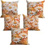 Flower Printed Cushion Cover Home Decorative Pillow for Sofa Soft Solid Square Throw Pillow Cushion Covers Satin Cushion Covers Set of 5 Size 16 x 16 Inch (Design 11)