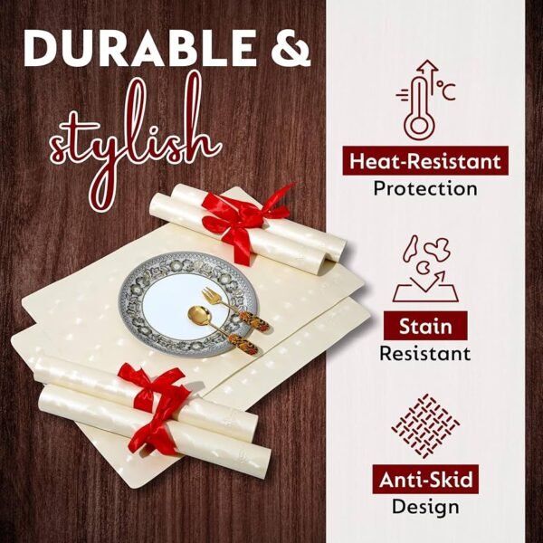 Dining Table Placemats Set of 6 _ Premium PVC Table Mat for Dining Table _ Non-Slip & Heat Resistant _ Washable Anti-Skid Table Mats _ Elegant Table Decor Place Mats