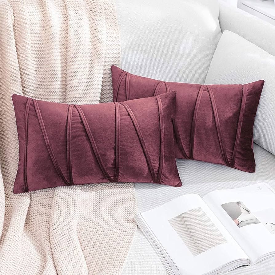 Velvet Cushion Cover Pack of 1-12_ x 20_ - 30 x 51 cm - Jam - Soft Pillow Covers Cushion Case for Sofa Bedroom Livingroom Chair Car, Cushion Cover with Random Zig Zag Pattern