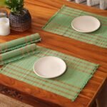 Handmade Dining Table Mats Set of 4_ Natural Grass Dinner Placemats for Dining Table _ Heat Resistant _ Non Slippery _ 12x18 inches (4Placemats,Aqua Green and Beige)