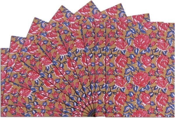 Jaipuri Block Printed Thick Cotton Canvas Set of 8 Pcs_s Dining Table Placemats (Mustard Red)_