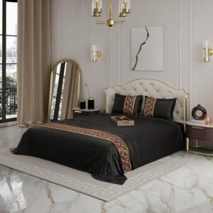 Solid Bedsheets for Double Size Bed, 300 Threadcount Satin Bedsheet Set, Premium Bedding Set with Pillow Cover, Versailles Vista Grandeur Bedspread, Black, Upto 350 Tc