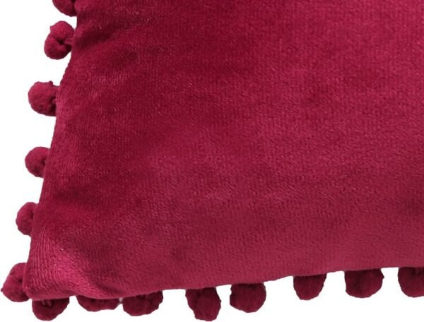Velvet Pompom Cushion Cover 16x16 Inch - Set of 2 Large Square Throw Pillow Covers for Sofa Living Room or Home Decor in Wine Color