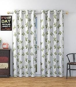 Premium Polyester Pearl Floral Printed Curtains for Long Door 9 Feet, Set of 2, Green