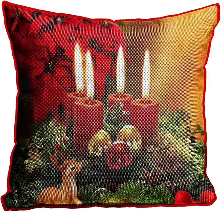 Merry Christmas Cushion Cover in Jute Fabric (Multicolour, 16X16 Inches) Set of 5