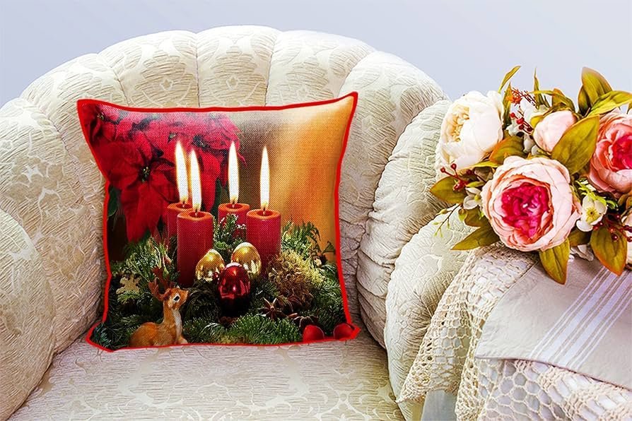 Merry Christmas Cushion Cover in Jute Fabric (Multicolour, 16X16 Inches) Set of 5