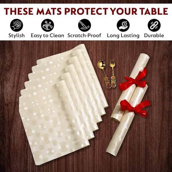 Dining Table Placemats Set of 6 _ Premium PVC Table Mat for Dining Table _ Non-Slip & Heat Resistant _ Washable Anti-Skid Table Mats _ Elegant Table Decor Place Mats