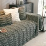 Luxury Waxy Faux Rabbit Plush Sofa Throw, Fluffy Sofa Cover for 1 Seater Sofa, 180(D) x 190(L) cm, Charcoal Grey