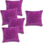 Cushion Cover Set of 5, Decorative Sofa Living Room Home Square Cushion Covers 16 Inch x 16 Inch, Aesthetic Corduroy Striped Double Sided (Dark Pink,Pack of 5)