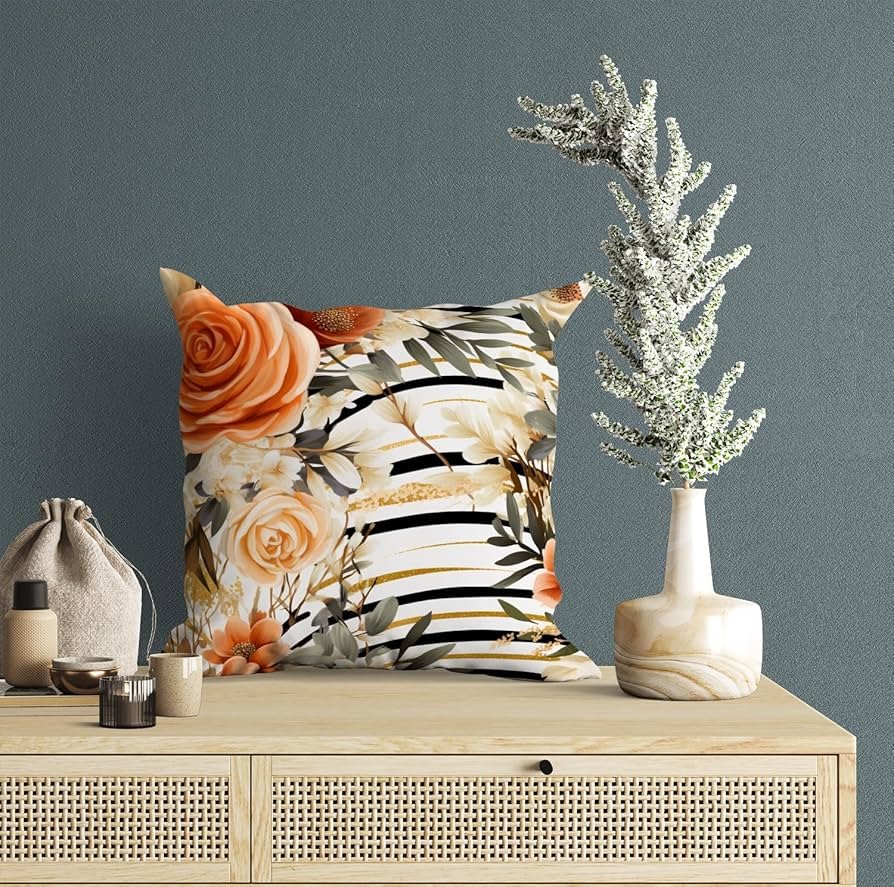 Printed Cushion Cover Home Decorative Pillow Cushion Covers for Sofa Soft Solid Square Throw Pillow Cushion Covers Satin Cushion Covers Set of 5 Size 16 x 16 Inch Floral