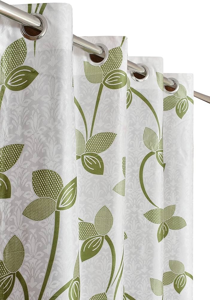 Premium Polyester Pearl Floral Printed Curtains for Long Door 9 Feet, Set of 2, Green