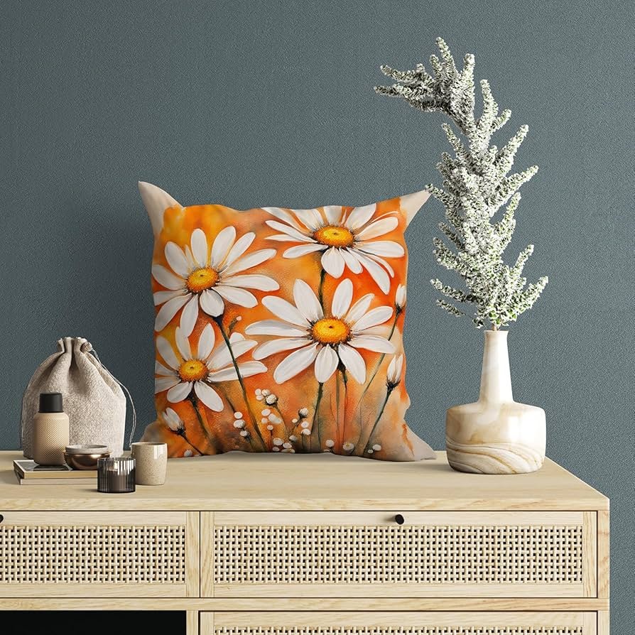 Flower Printed Cushion Cover Home Decorative Pillow for Sofa Soft Solid Square Throw Pillow Cushion Covers Satin Cushion Covers Set of 5 Size 16 x 16 Inch (Design 11)