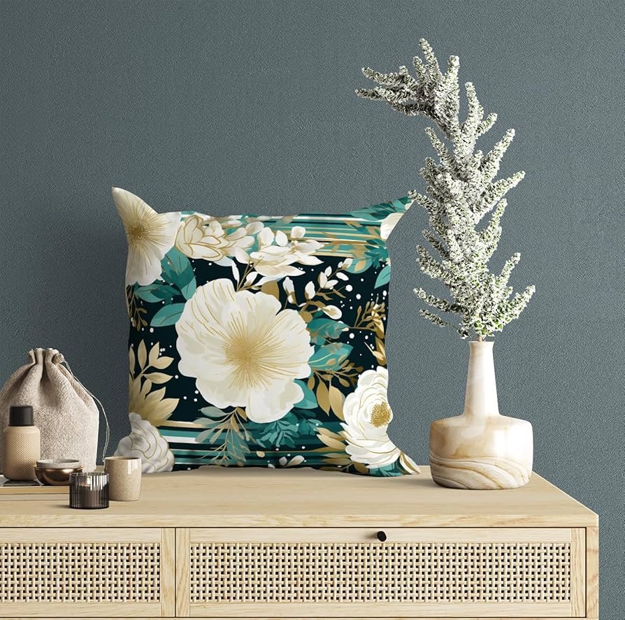 Printed Cushion Cover Home Decorative Pillow Cushion Covers for Sofa Soft Solid Square Throw Pillow Cushion Covers Satin Cushion Covers Set of 5 Size 16 x 16 Inch Floral