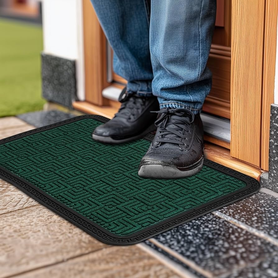 Polypropylene Main Door Entrance Mats (60x40 cm) _ Green _ Welcome Mat with Rubber Border _ Anti Slip Rubber Backing _ Footmat Ideal for Home, Outdoor, Balcony, Offices, Shops