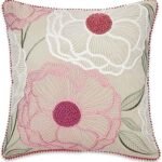 Decorative Embroidered Cushion Cover _ Knitted Chambray Front Throw Pillow Cushion Cover for Sofa Living Room _ 16Inch X 16Inch _ Outline Floral, 260 TC