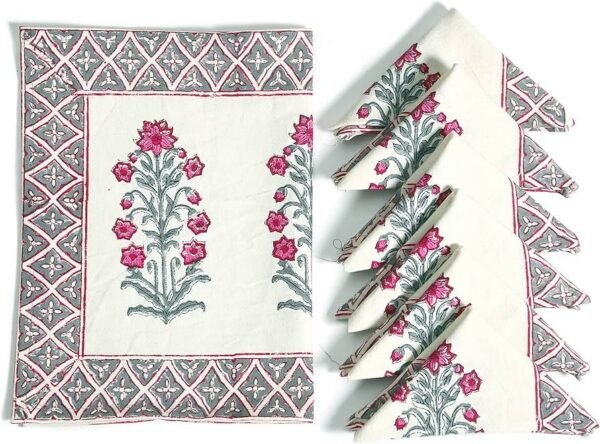 Cotton Hand Block Printed Table Runner for Center-Dining Table (Runner Napkin Set 12)