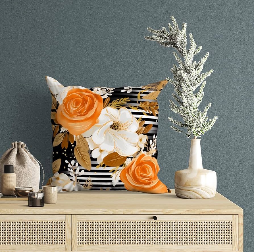 Printed Cushion Cover Home Decorative Pillow Cushion Covers for Sofa Soft Solid Square Throw Pillow Cushion Covers Satin Cushion Covers Set of 5 Size 16 x 16 Inch Floral