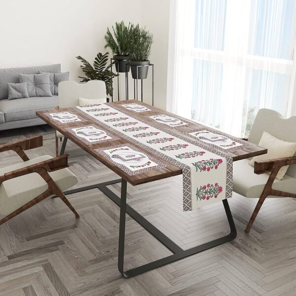 Cotton Hand Block Printed Table Runner for Center-Dining Table (Runner Napkin Set 12)
