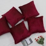 Cushion Cover Set of 5, Decorative Sofa Living Room Home Square Cushion Covers 16 Inch x 16 Inch, Aesthetic Corduroy Striped Double Sided (Marron,Pack of 5)