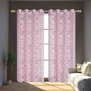 Semi Sheer Transparent Floral Curtains for Window 6 Feet, Set of 1, Pink