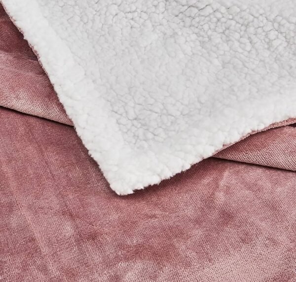 Reversible Sherpa Flannel Blanket  Double Bed  440 GSM  Superior Softness  Modern & Contemporary (Rose)