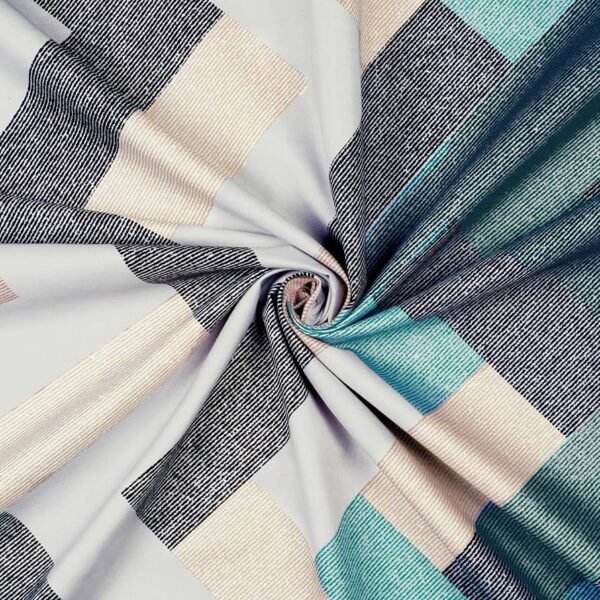 240TC Satin Finish, Microfiber Double Bed bedsheet, 225X250cm with 2 Pillow Covers, Cyan Blue & White Geometric