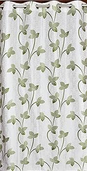 Premium Polyester Pearl Floral Printed Curtains for Long Door 9 Feet, Set of 2, Green