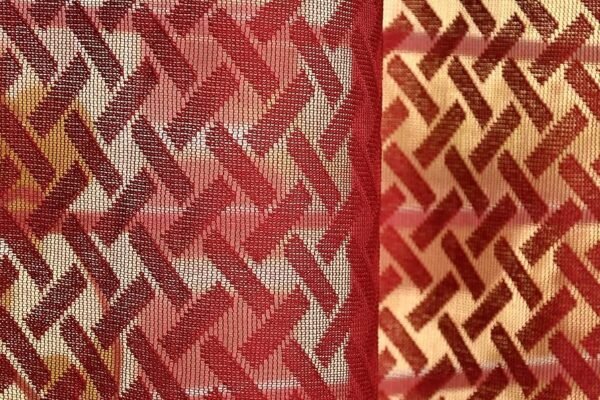 Criss-Cross Net Curtains 5 Feet Long for Window, Maroon Red, Eyelet, 1 Piece