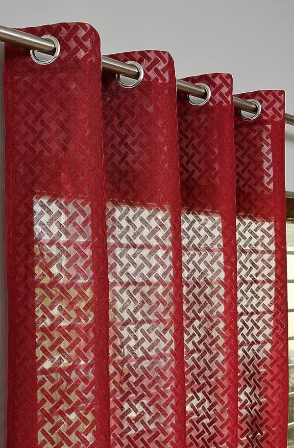 Criss-Cross Net Curtains 5 Feet Long for Window, Maroon Red, Eyelet, 1 Piece