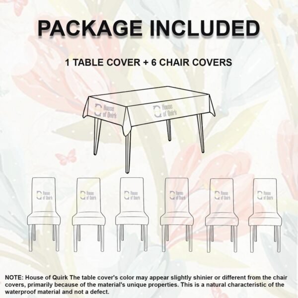 Dining Chair Cover with Table Covers , Waterproof Dining Table Cloth (Poppy, 1 Table Cover + 6 Chair Cover)