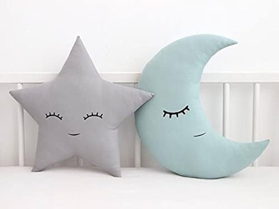 Velvet Cushion Set of 3 (16x16 Inch) ? Cloud, Moon & Star Shapes | Pink Blue Grey, Polyester Filled Bed Pillows