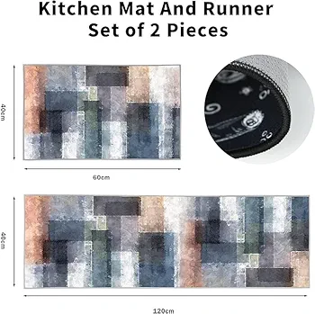 Non-Slip Memory Foam Kitchen Mat Set of 2 ? Waterproof, Cushioned Anti-Fatigue Microfiber Rugs for Home, Office & Laundry (40?120 cm + 40?60 cm)