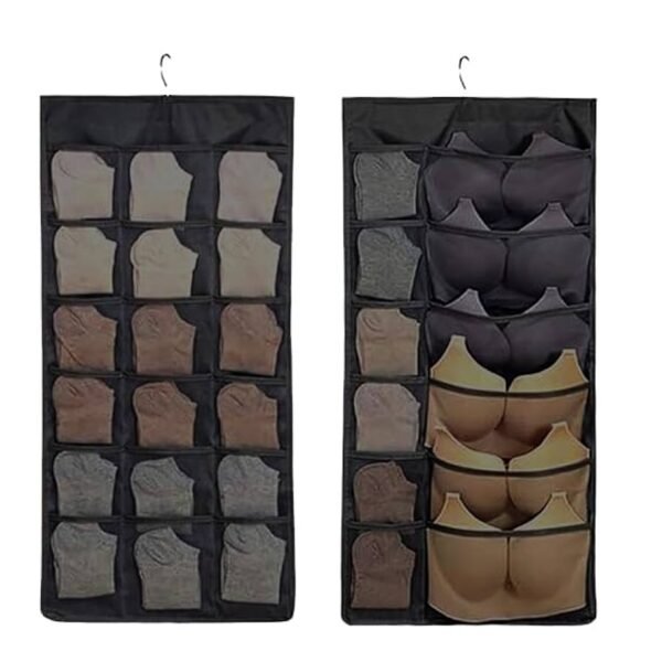 30-Pocket Double-Sided Hanging Closet Organizer | Underwear, Bra & Socks Storage | Wall-Mount Wardrobe Organizer | Black (Pack of 1)