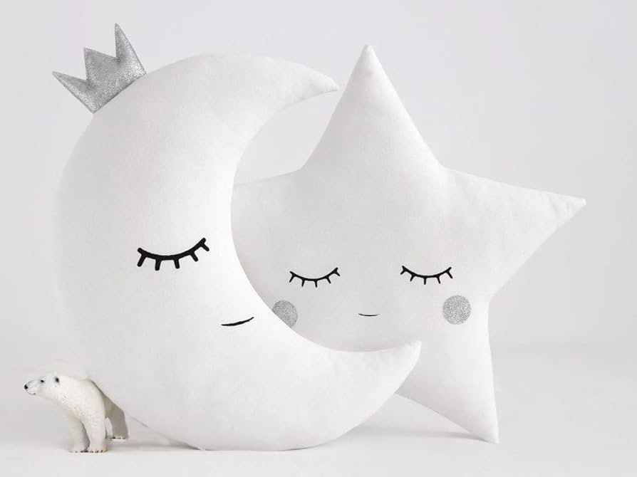Velvet Baby Cushion Combo of 2 ? Moon & Star Shapes | Silver | Soft Crib Cushions & Cuddle Toys (Pack of 1)
