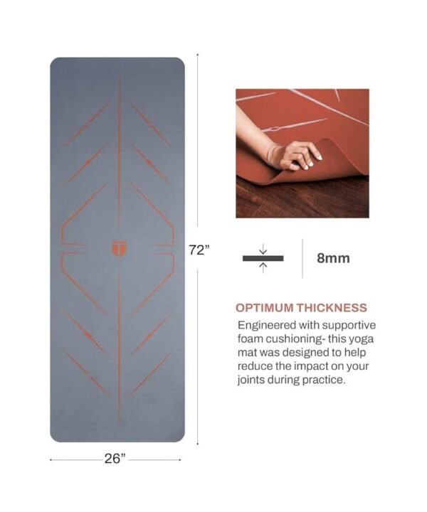 Yoga Mat (Grey Brick) | 8mm Ultra-Cushioned TPE Mat with Alignment Lines | Non-Slip, Antimicrobial, Lightweight & Portable with Carry Bag | Beginner-Friendly Joint Support Mat
