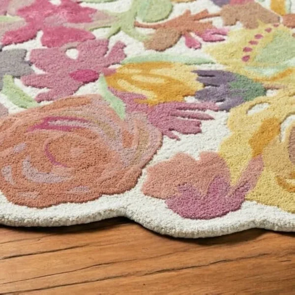 Handmade Tufted Wool Carpet – Export Quality Floral Blossom Design, Vibrant Colours, 4x6 ft (Yellow)