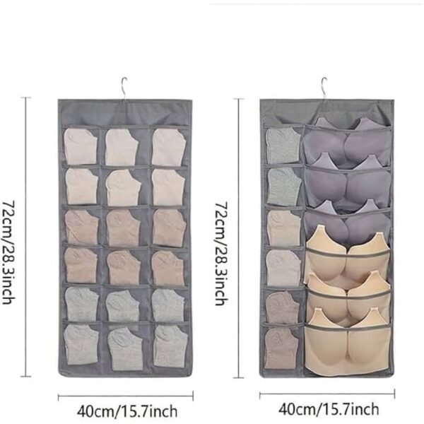 30-Pocket Double-Sided Hanging Closet Organizer | Underwear, Bra & Socks Storage | Wall-Mount Wardrobe Organizer | Black (Pack of 1)