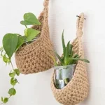 Cotton Handcrafted Decorative Crochet Hanging Basket | Plant Holder & Home Storage | Indoor/Outdoor | Beige (Pack of 1)