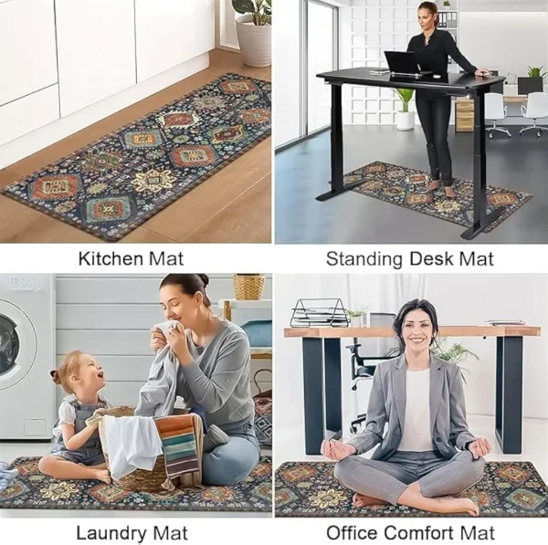 2-Piece Non-Slip Memory Foam Kitchen Mat – Waterproof, Cushioned Anti-Fatigue Standing Mats, Rectangular Ergonomic Design (40×120 cm + 40×60 cm, White Flower)