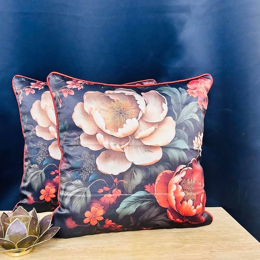 Satin Cushion Cover 16x16 Inches ? Vintage Petal Palette | Modern Luxury Floral Design