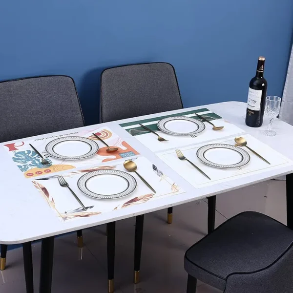 6-Piece Woven PVC Vinyl Dining Table Placemats | Stain-Resistant, Heat-Resistant & Easy-to-Clean Table Mats | Feather White | 18x12 Inches