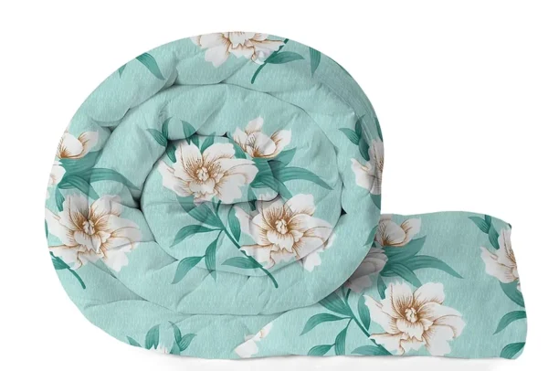 220 GSM Reversible Microfiber AC Comforter – All-Season Single Bed 3-Layered Quilted Blanket/Duvet for Mild Winter (230×150 cm, Floral Light Green)
