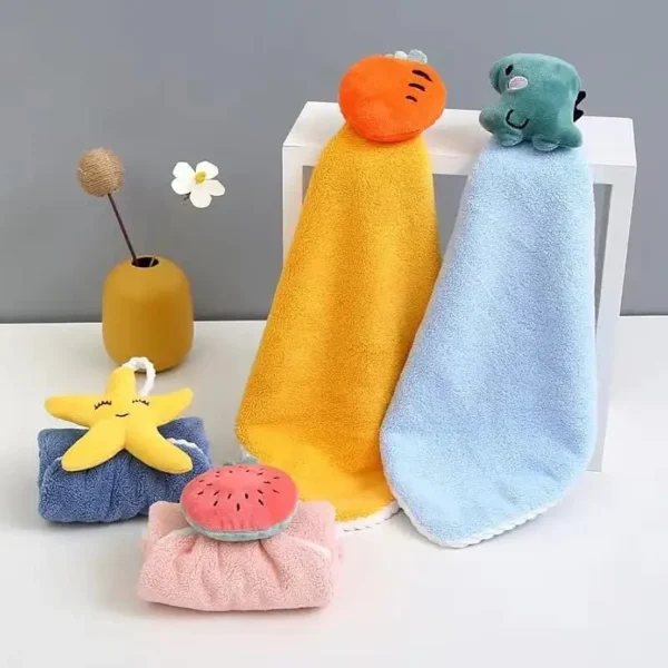 Cute Kids Hand Towels with Hanging Loop Toddler Hanging Hand Towels Microfiber Hand Towels for Bathroom Kitchen Home (2) | Multi